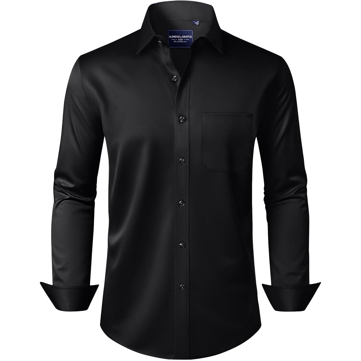 Alimens & Gentle Men's Stretch Long Sleeve Dress Shirt in Black