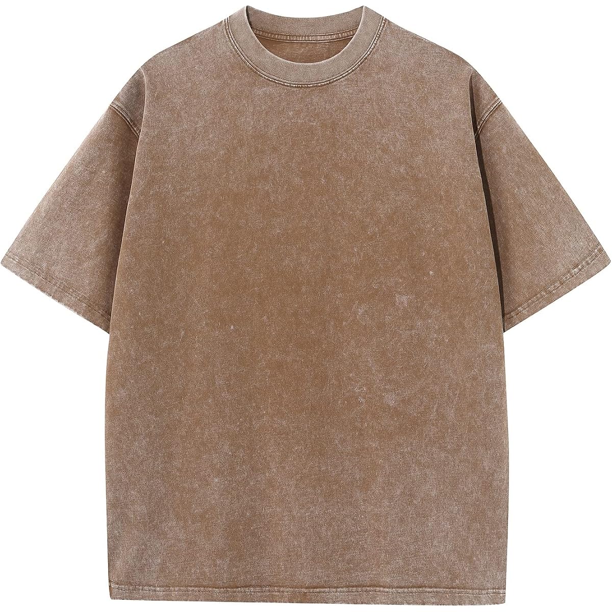 KEEPSHOWING Unisex Washed Cotton Oversized Crewneck T-Shirt in A-coffee