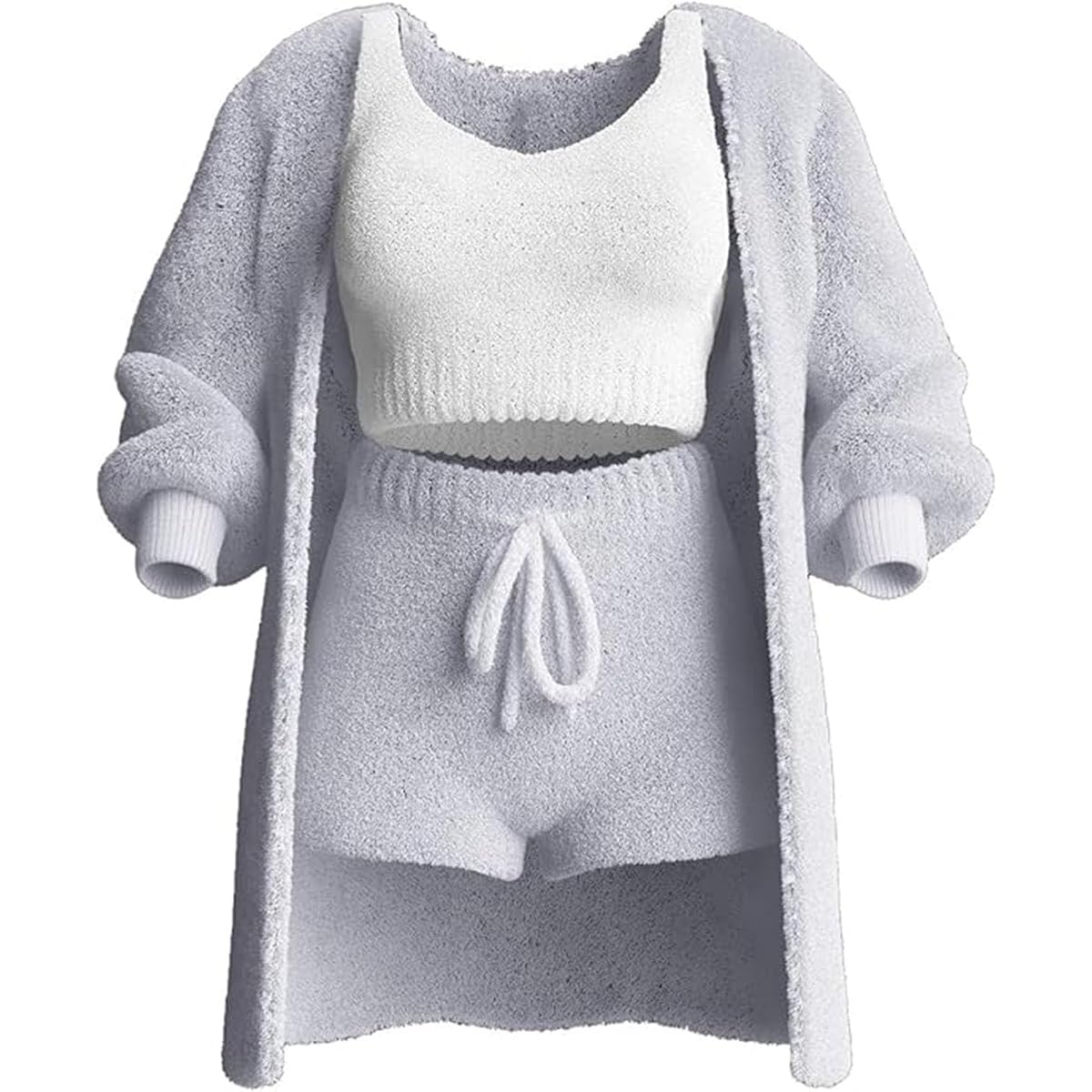 BednL Women's Fuzzy Knit Three-Piece Lounge Set in grey
