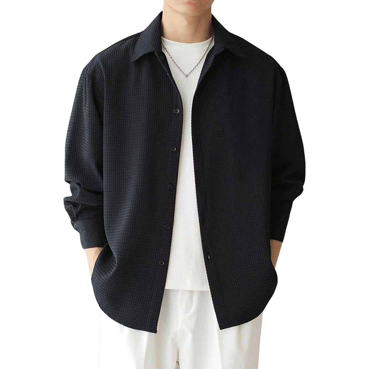 Leriya Fashion Men's Textured Long Sleeve Shirt LF-MS-6134 in Black