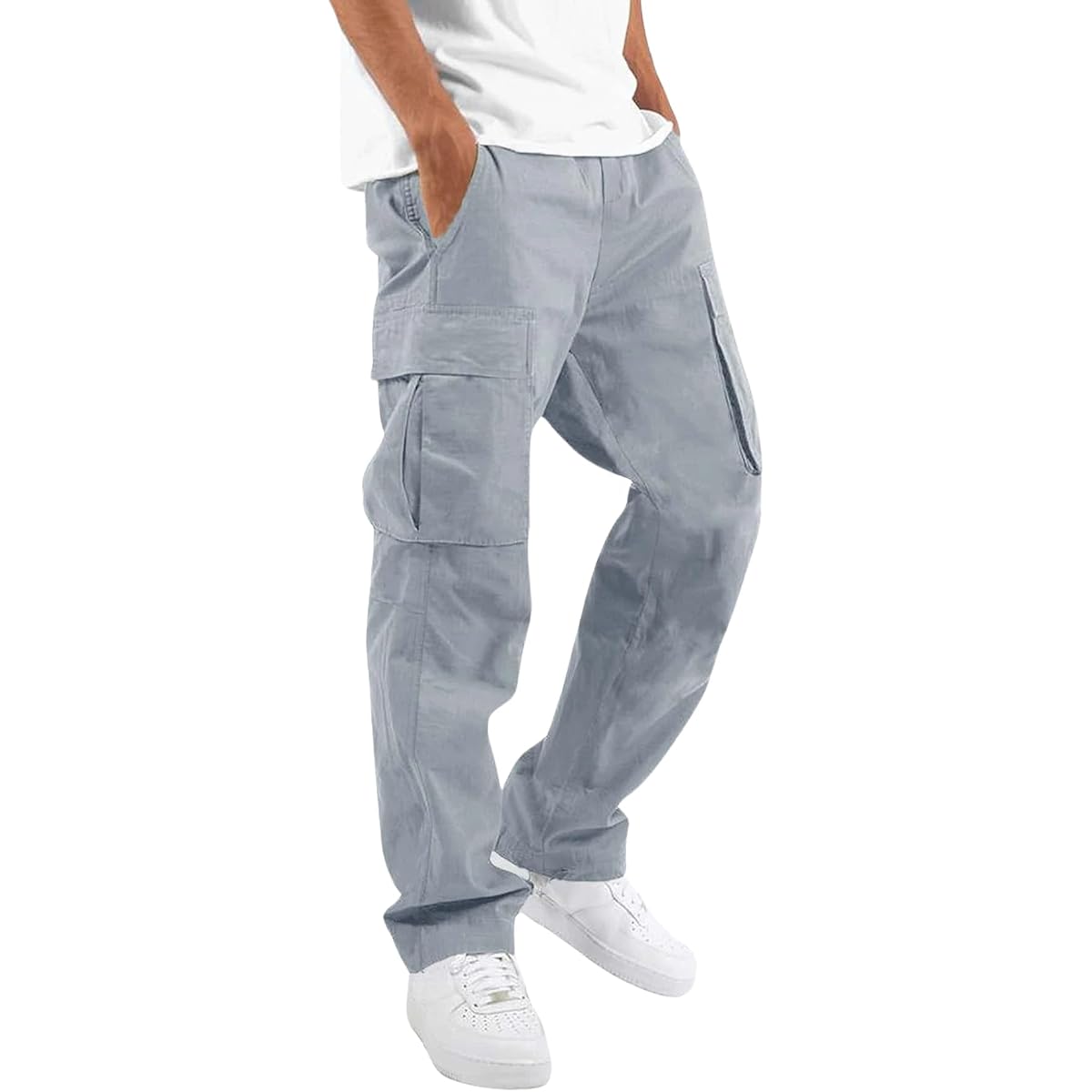 Lymio Men's Cotton Drawstring Cargo Pants Cargo-01-04 in Light Grey