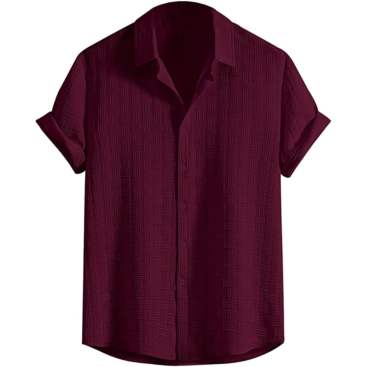 Leriya Fashion Men's Waffle Texture Half Sleeve Shirt LF-MS-6246 in MAROON