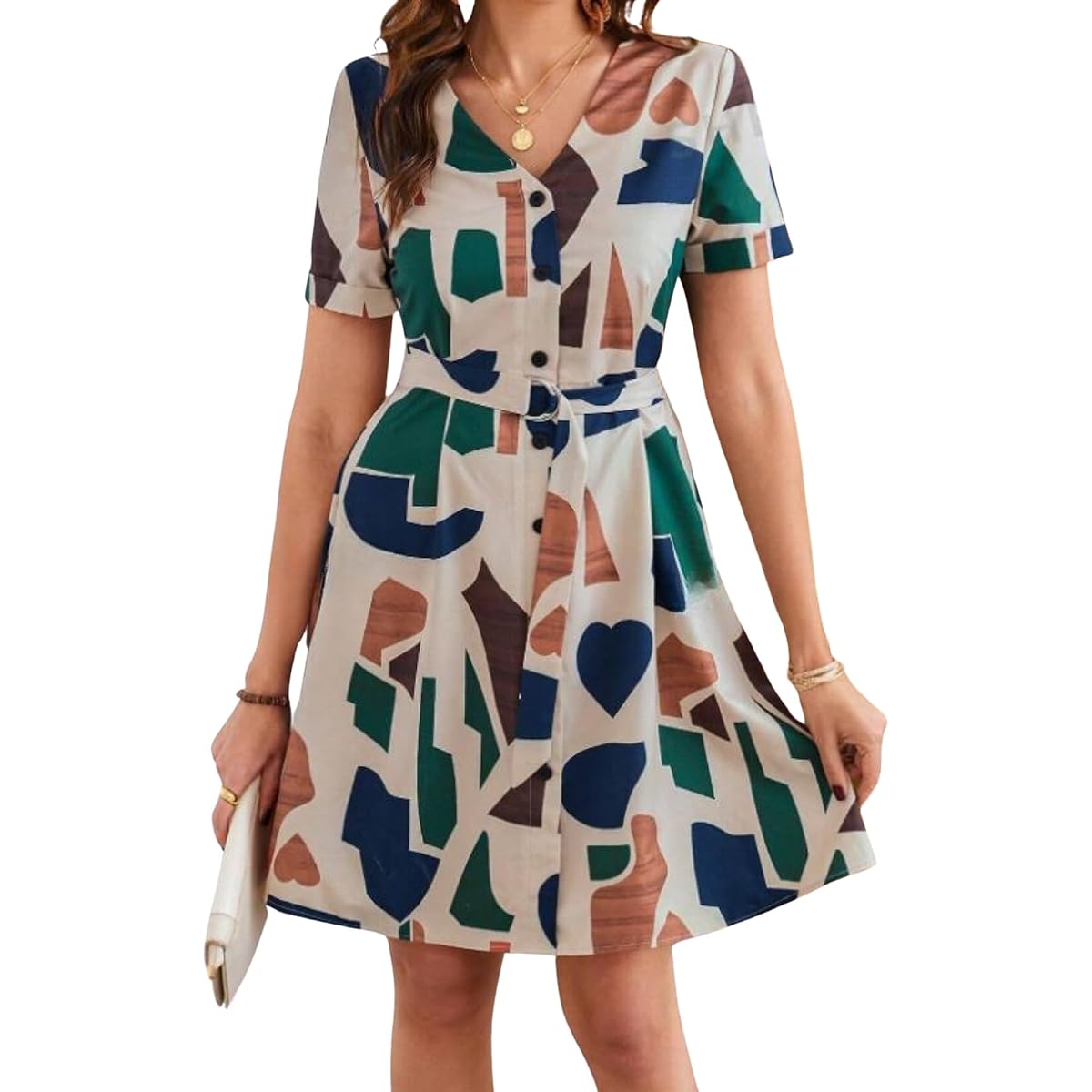 Leriya Fashion Women's Floral Collared Dress LF-WD1193-01 in Multicolour-1