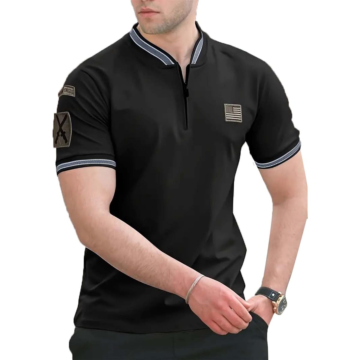 Lymio Men's Contrast-Trim Short Sleeve Polo Shirt Polo-51 in Black