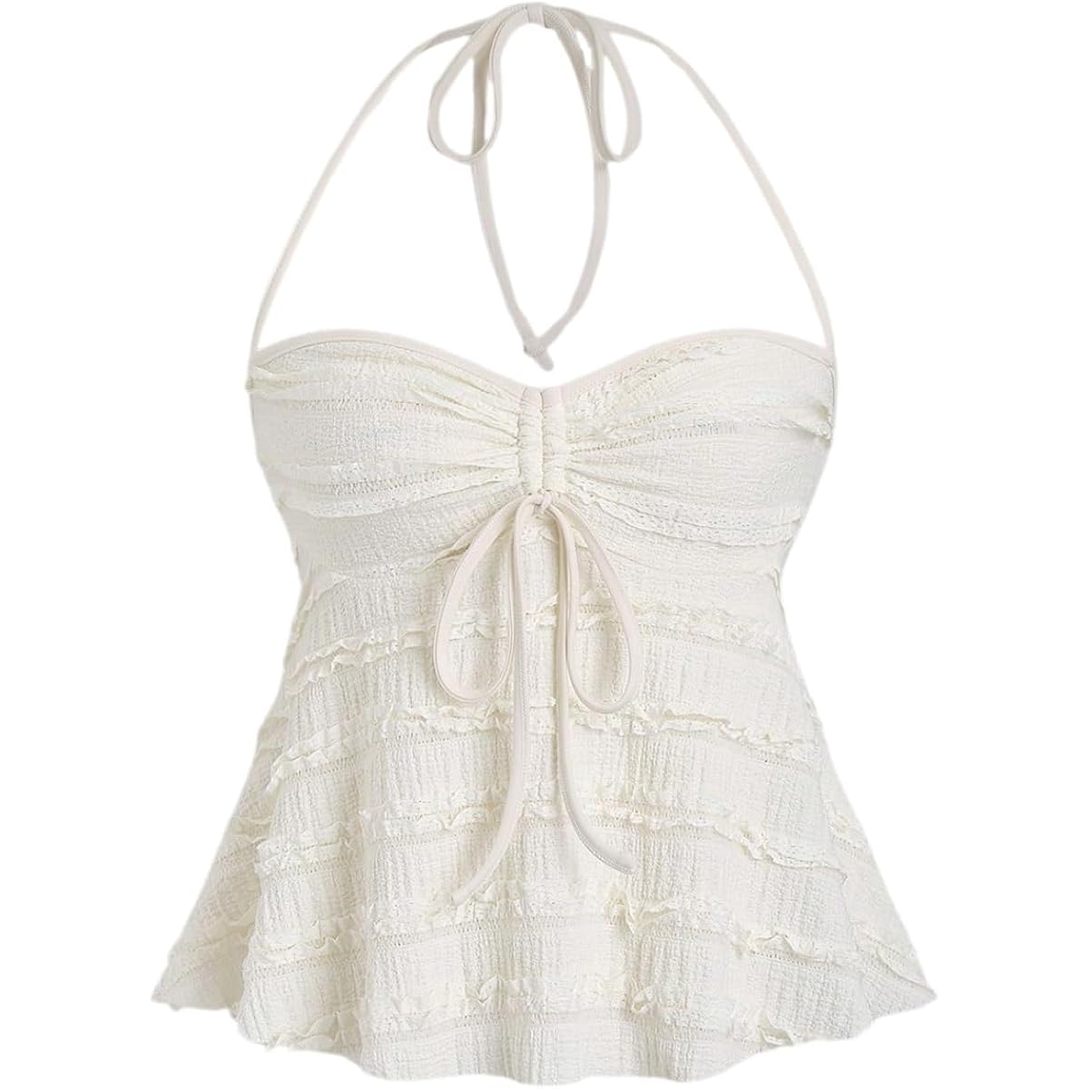 SOLY HUX Women's Halter Peplum Tie-Front Cami Top in White