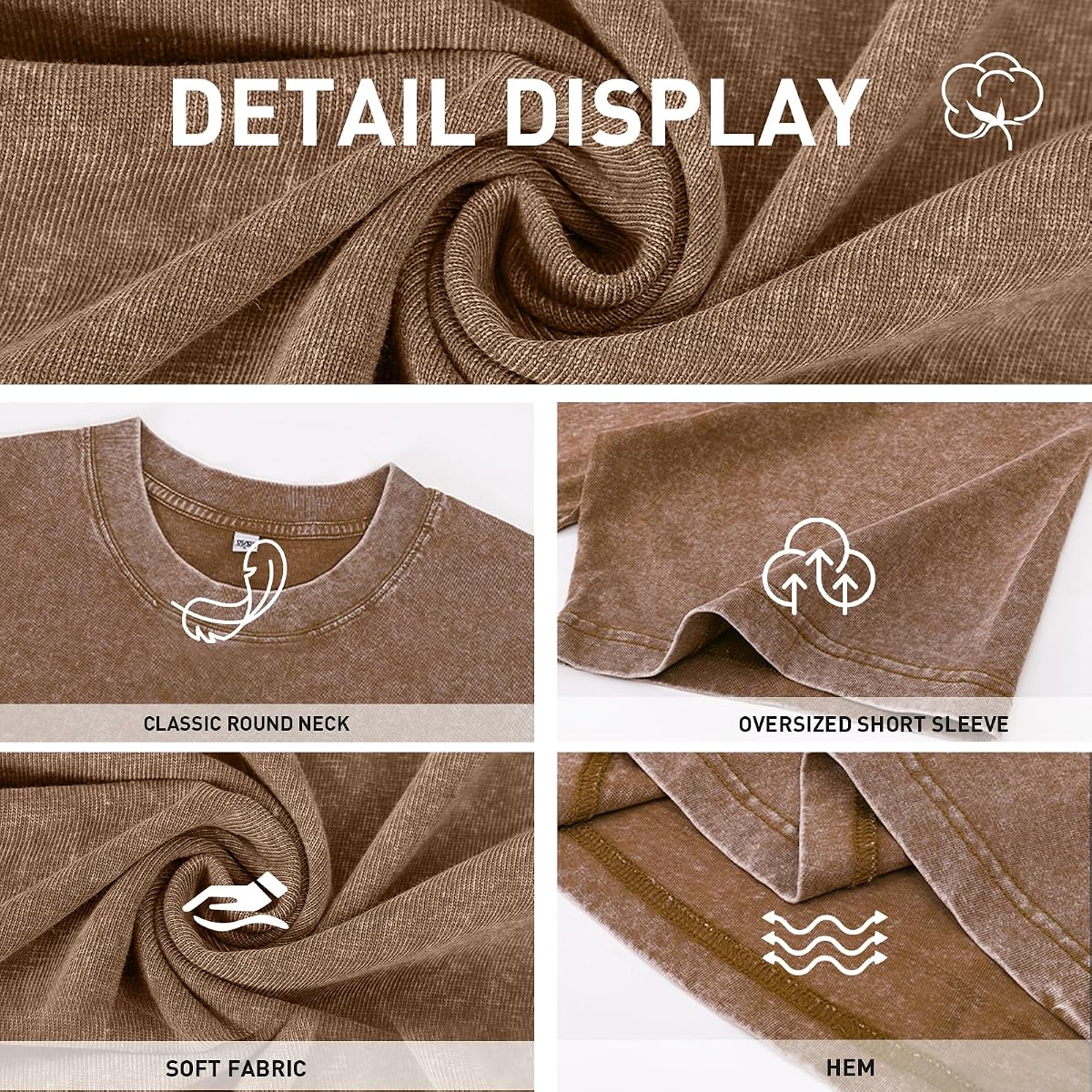 KEEPSHOWING Unisex Washed Cotton Oversized Crewneck T-Shirt detail view