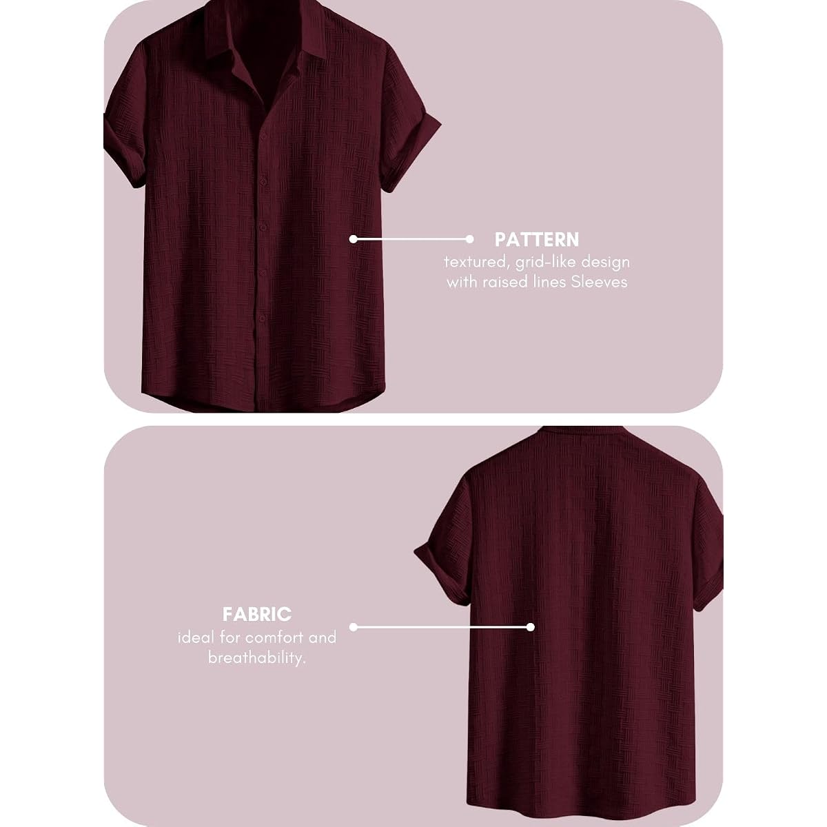 Leriya Fashion Men's Waffle Texture Half Sleeve Shirt LF-MS-6246 detail view