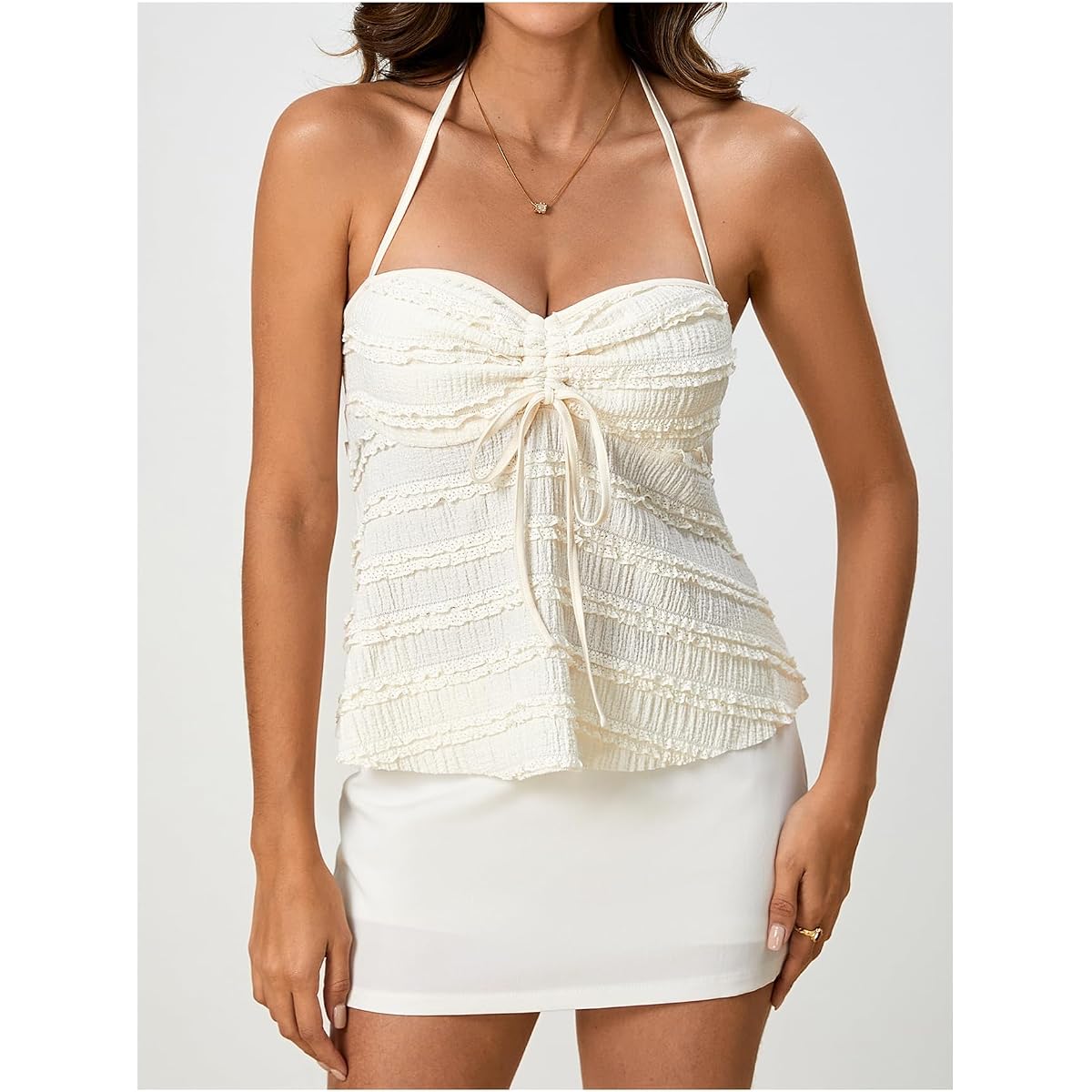 SOLY HUX Women's Halter Peplum Tie-Front Cami Top detail view
