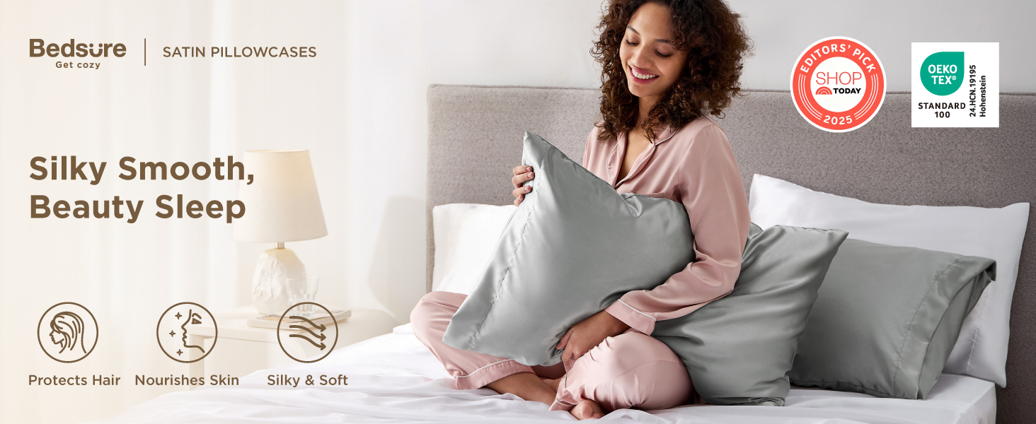 Bedsure Satin Pillowcases, Queen, Set of 2 details