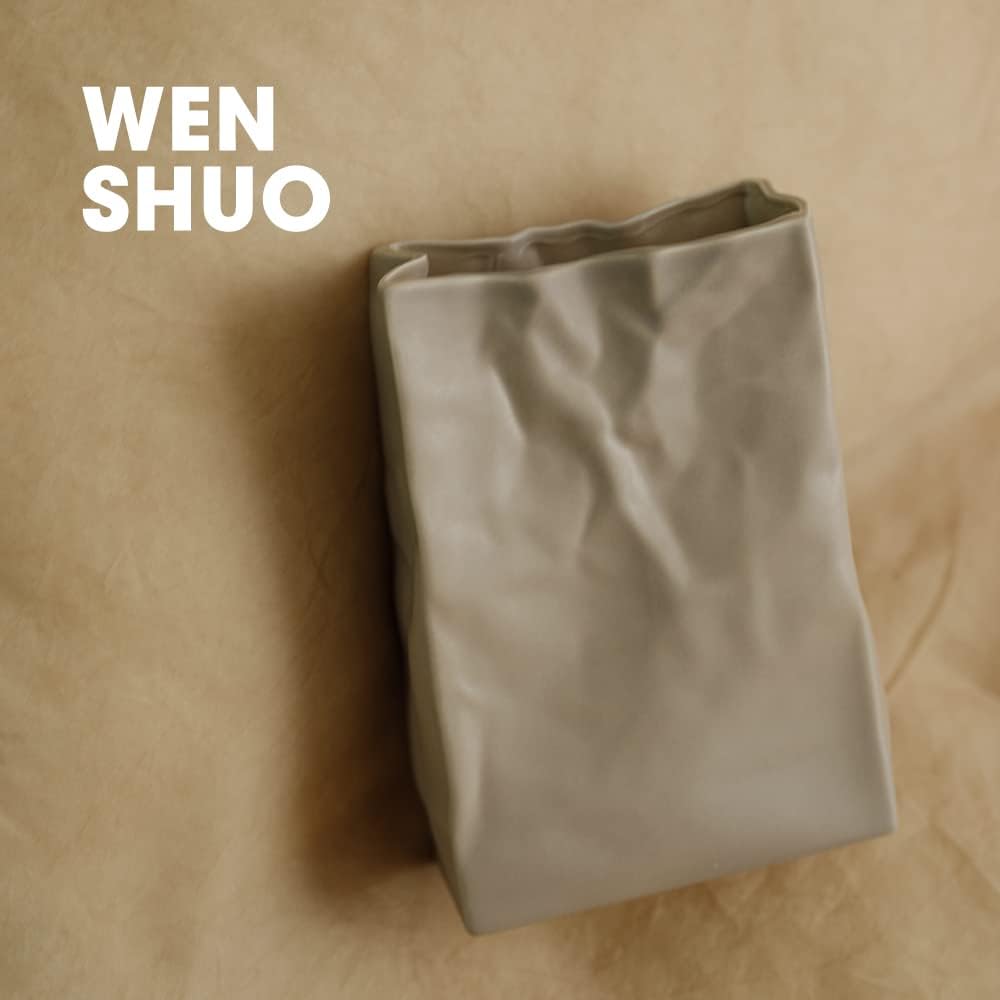 WENSHUO Crinkle Paper Bag Ceramic Vase details