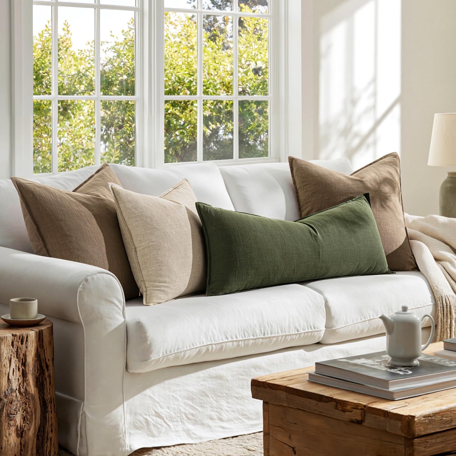 MIULEE Linen Lumbar Pillow Cover, 14 × 36 in details